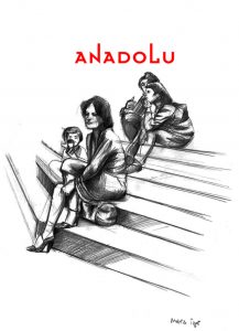 Karakalem Merdivende Oturan Anne Ve Çocuk Çizimi Maltepe